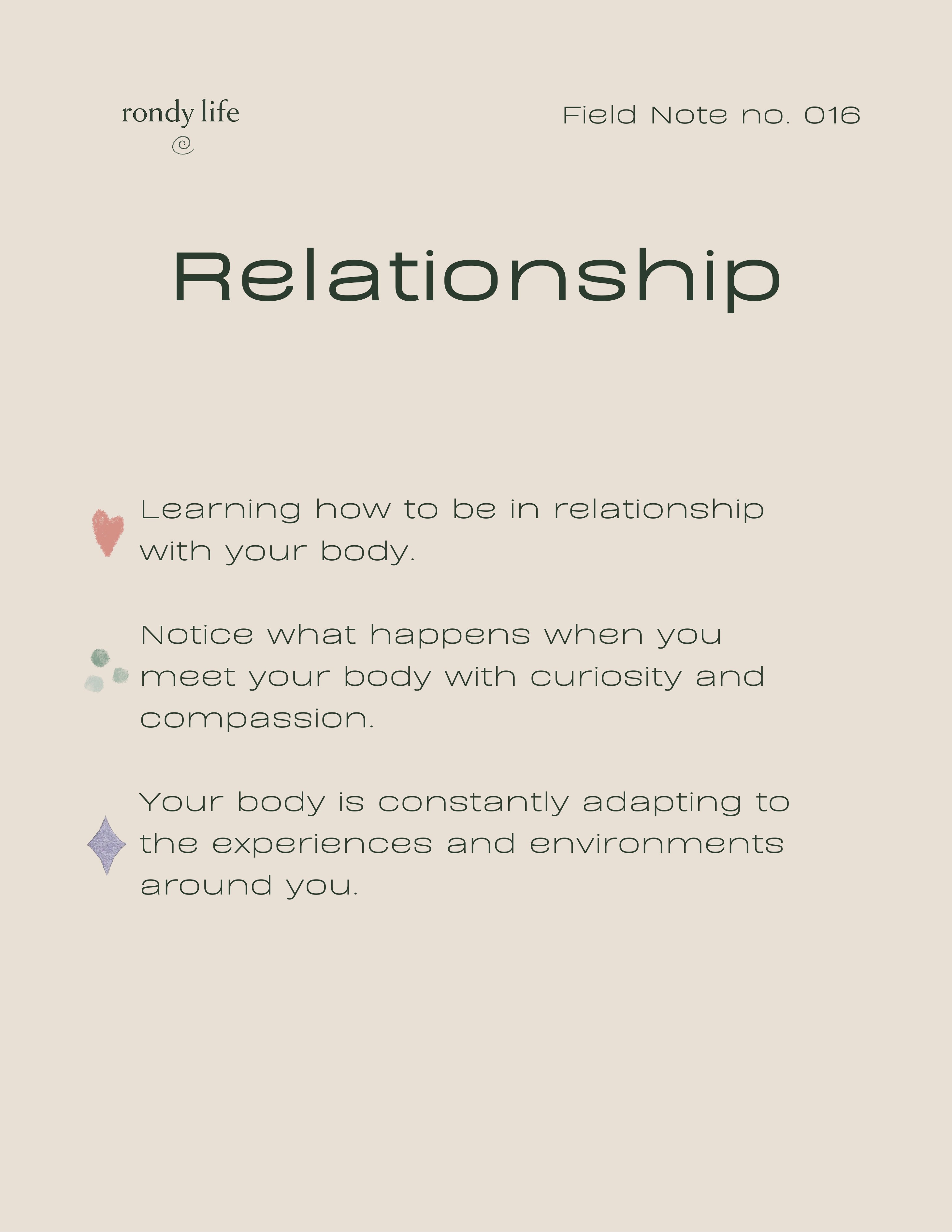 Field Note no. 016 — Relationship. An editorial reflection on relationship, connection and the body.
