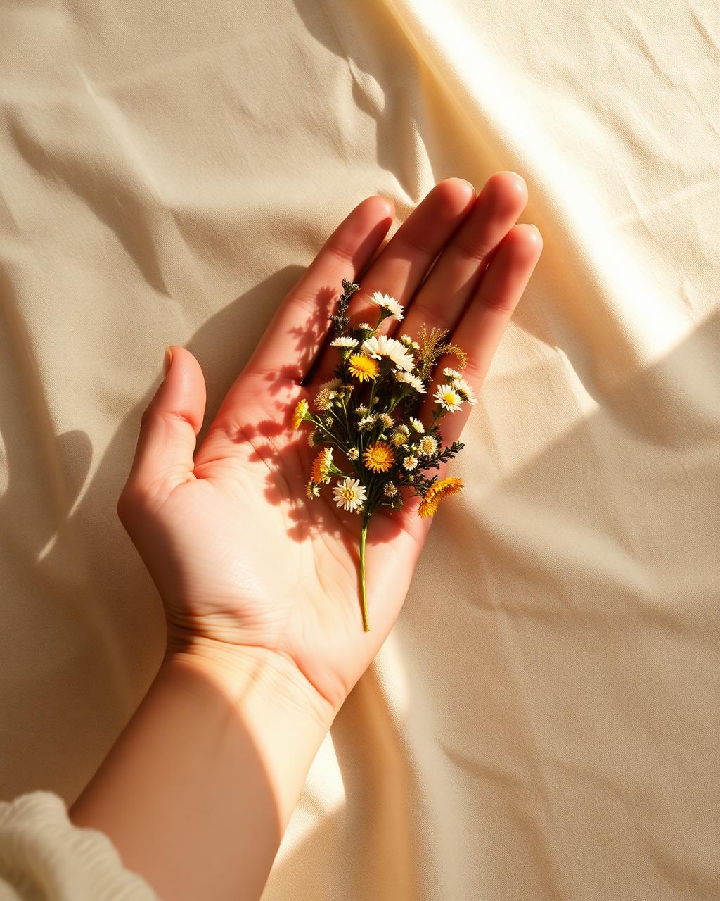 Una mano sosteniendo un pequeño ramo de flores silvestres