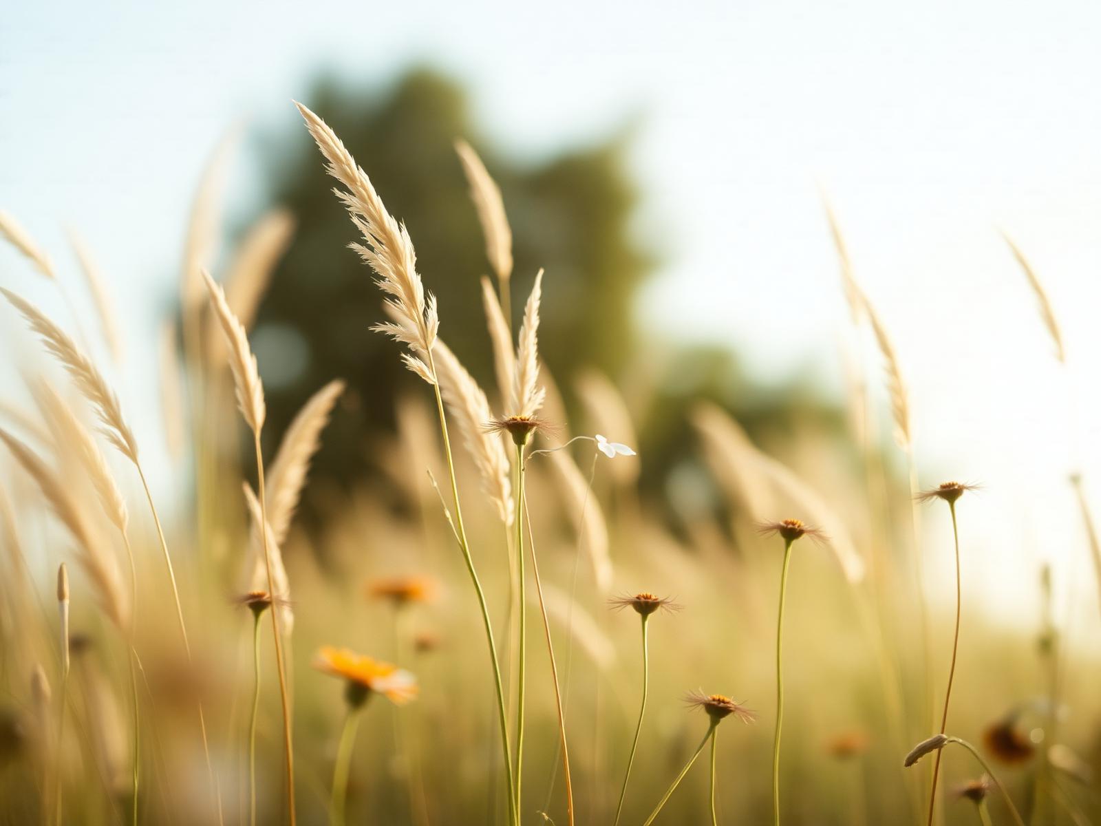 Tall wildflower grasses lit by late afternoon light